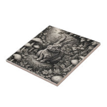 Bunny in a mushroom garden