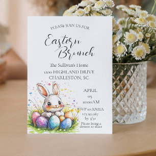 Bunny in basket with eggs Easter Brunch Invitation