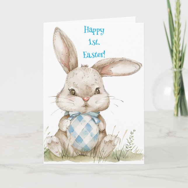BUNNY IN BLUE FIRST EASTER CARD (Front)