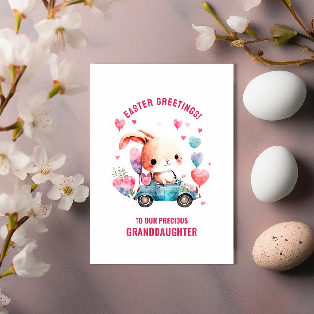 Bunny in Car Easter Greetings to Granddaughter Card (Creator Uploaded)