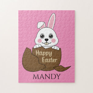 Bunny in Chocolate Egg Happy Easter Personalise Jigsaw Puzzle