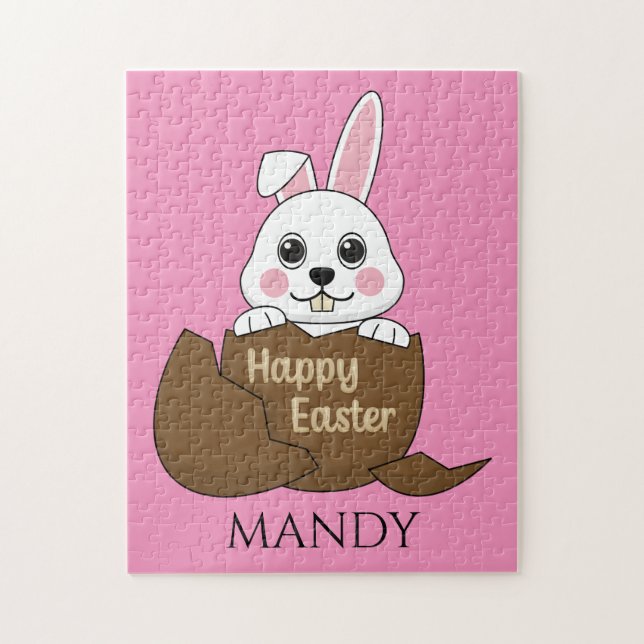 Bunny in Chocolate Egg Happy Easter | Personalise Jigsaw Puzzle (Vertical)