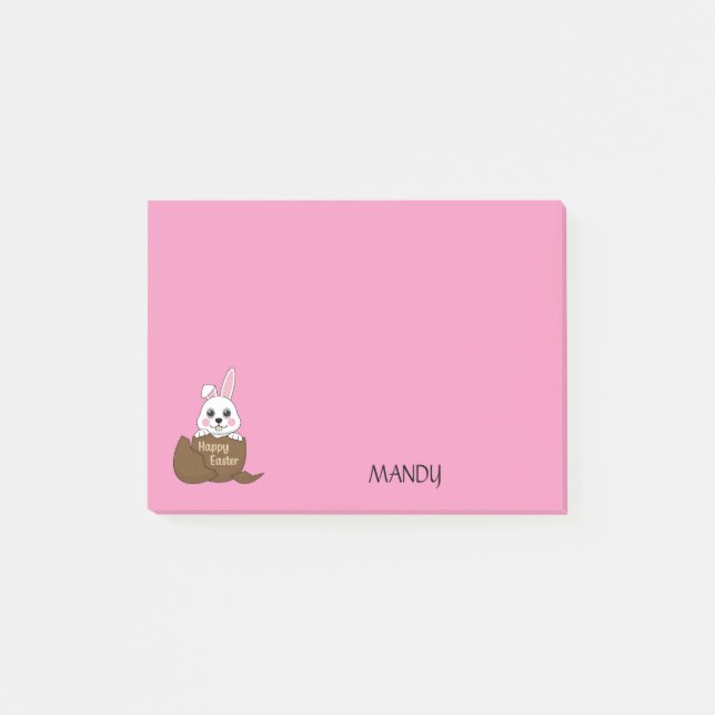Bunny in Chocolate Egg Happy Easter | Personalise Post-it Notes (Front)