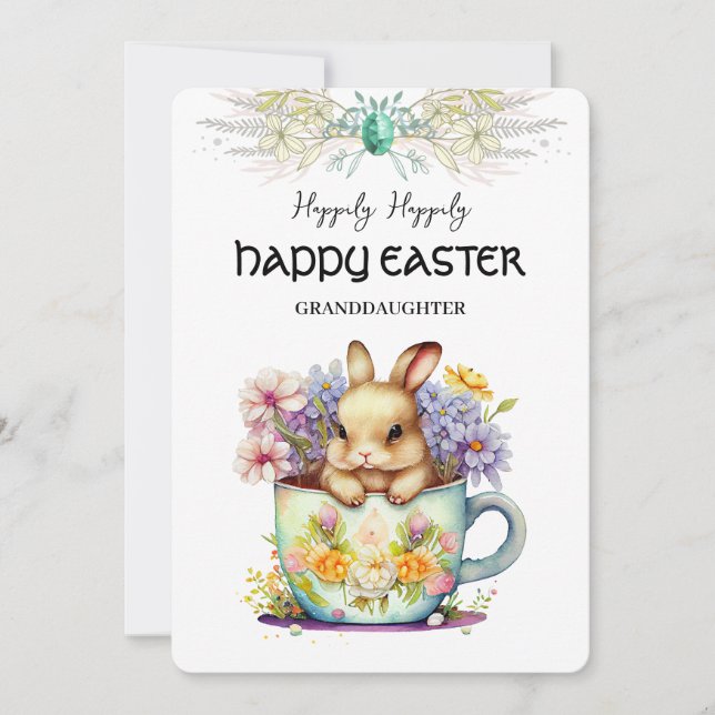 Bunny In Cup Granddaughter Easter Holiday Card (Front)