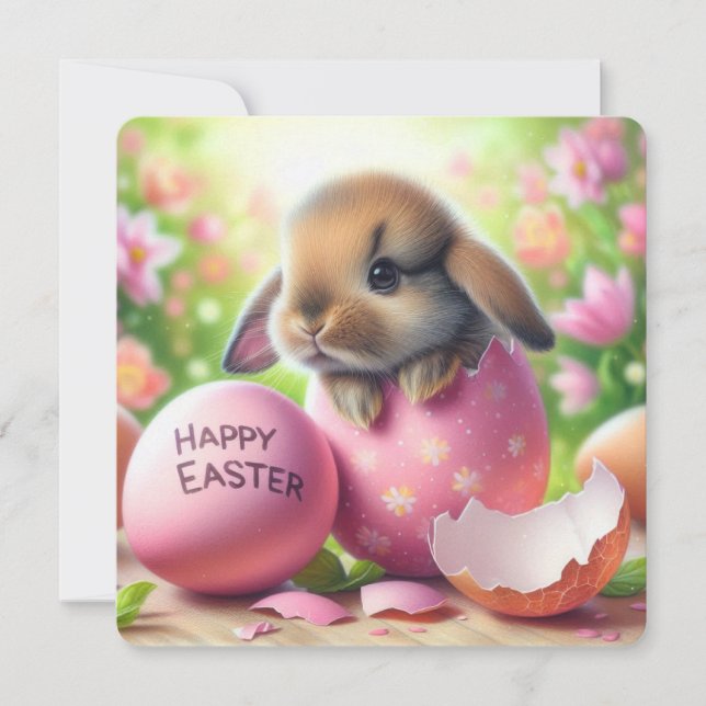 Bunny in Easter Egg with Flowers Holiday Card (Front)