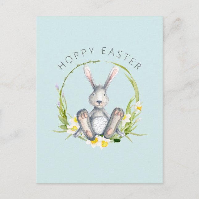 Bunny in Floral Wreath Easter Greeting Holiday Postcard (Front)