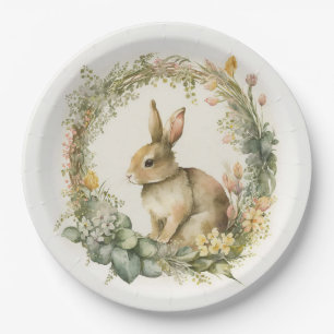Bunny In Floral Wreath  Paper Plate