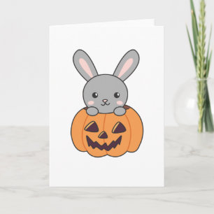 Bunny In Pumpkin Cute Bunnies Happy Halloween Card