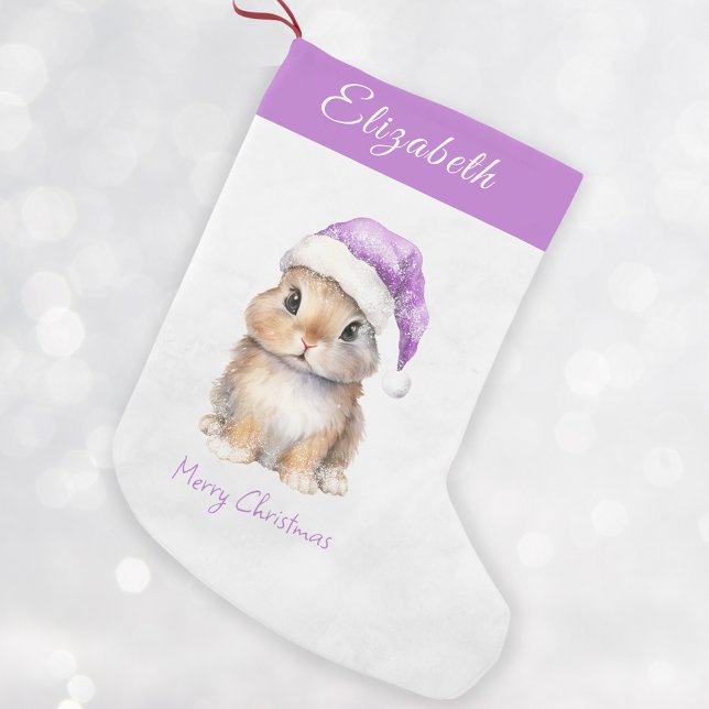 Bunny in Purple Santa's Hat Personalised  Small Christmas Stocking (Creator Uploaded)