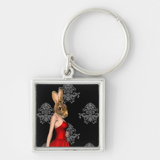Bunny in red dress key ring (Front)