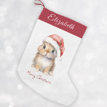Bunny in Red Santa's Hat Personalised  Small Christmas Stocking<br><div class="desc">Personalised Christmas Santa Bunny Stocking, perfect for your little ones this holiday season. This adorable stocking features a cute little bunny wearing a red Santa's hat covered with snow. Stocking can be personalised with your child's name. Hang it on your mantel or in your child's bedroom to add a festive...</div>