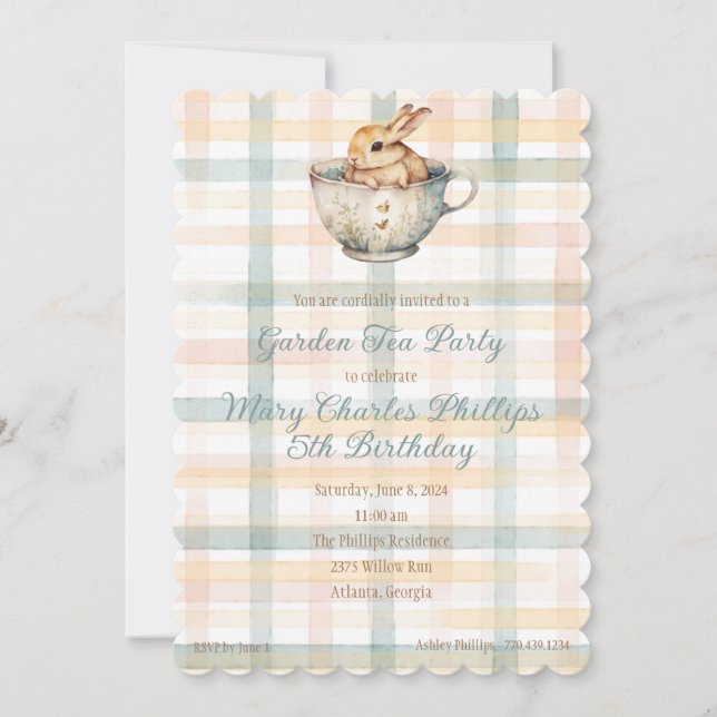 Bunny in Tea Cup Watercolor Invitation (Front)
