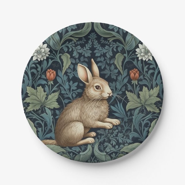Bunny in the forest art nouveau paper plate (Front)