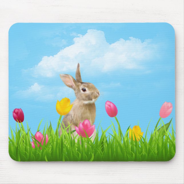 Bunny in Tulips Mouse Pad (Front)