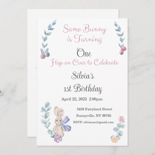 Bunny Invitation, One, Birthday, Two, Some Bunny Invitation (Front/Back)