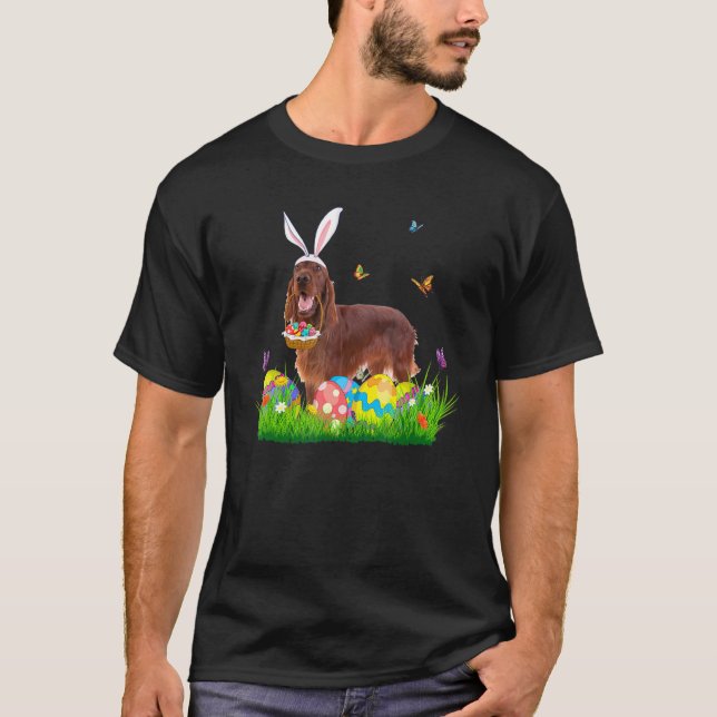 Bunny Irish Setter With Egg Basket Easter Hunting  T-Shirt (Front)