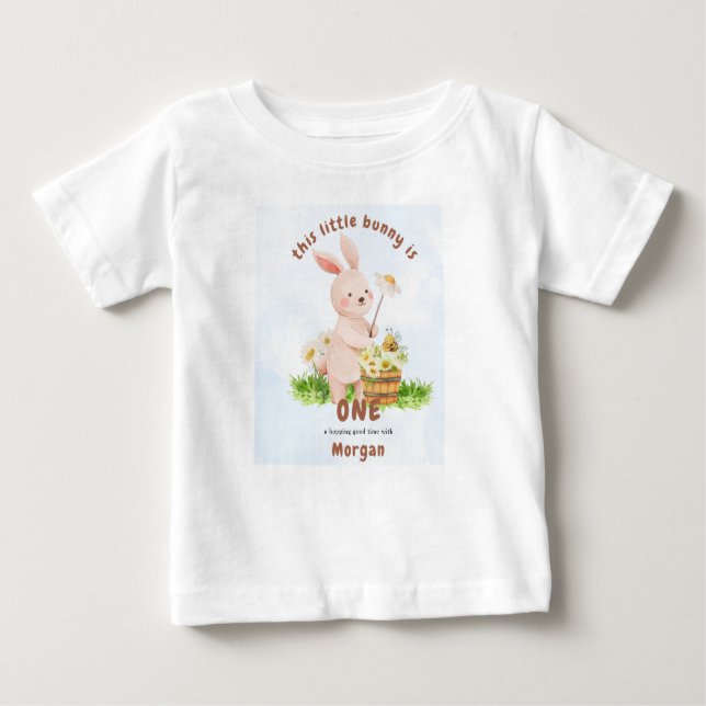 Bunny Is Turning One Cute Baby Rabbit 1st Birthday T-Shirt (Front)