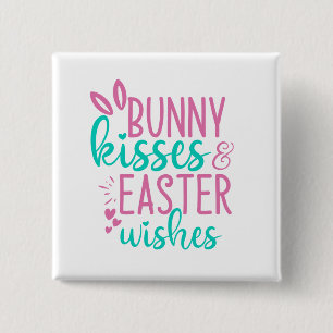 Bunny kisses and Easter wishes Holiday 15 Cm Square Badge
