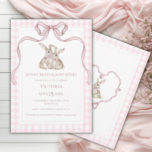 Bunny Kisses & Baby Wishes Pink Baby Shower Invitation