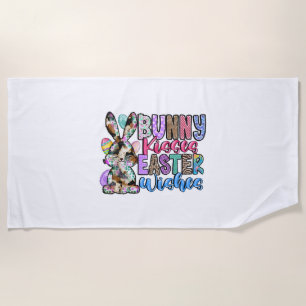 Bunny Kisses Easter Wishes Beach Towel