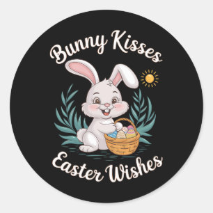 Bunny Kisses Easter Wishes Cute Easter Bunny Eggs Classic Round Sticker