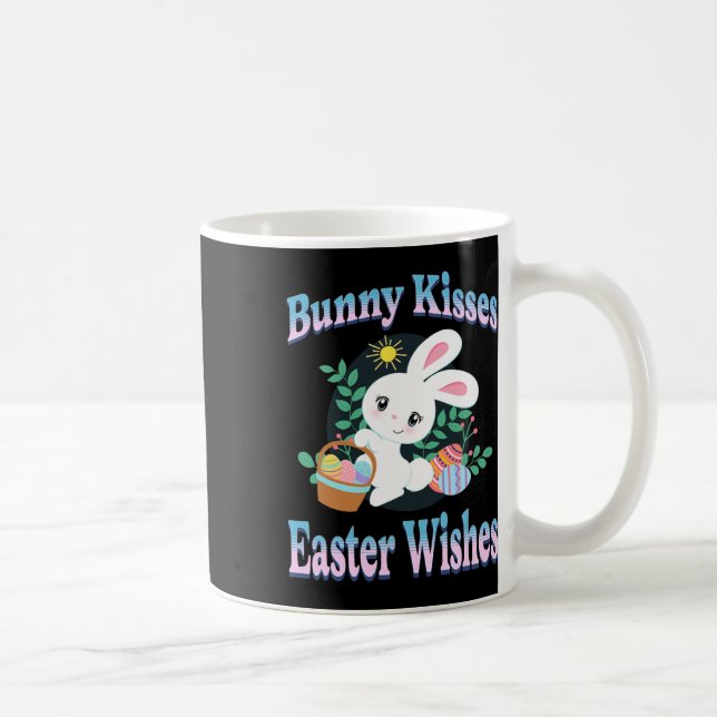 Bunny Kisses Easter Wishes Cute Easter Bunny Eggs  Coffee Mug (Right)