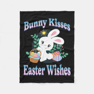 Bunny Kisses Easter Wishes Cute Easter Bunny Eggs Fleece Blanket