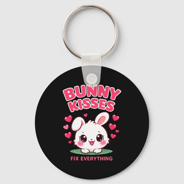 Bunny kisses fix everything cute bunny design  key ring (Front)
