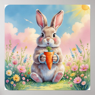 Bunny Latte Break – Pastel Carrot Mug Art Poster