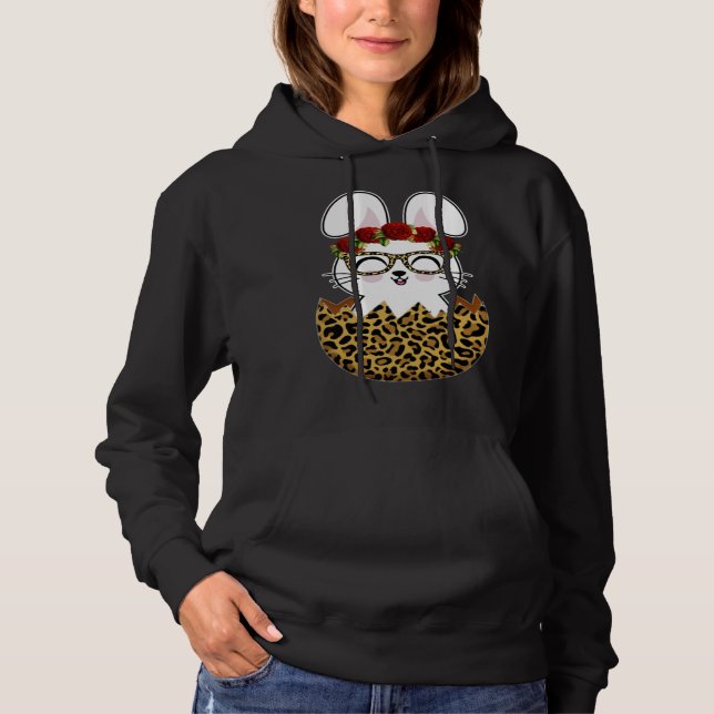 Bunny Leopard Glasses with flowers Inside Easter E Hoodie (Front)