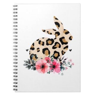 Bunny Leopard Print Floral Cute Easter Girls Women Notebook