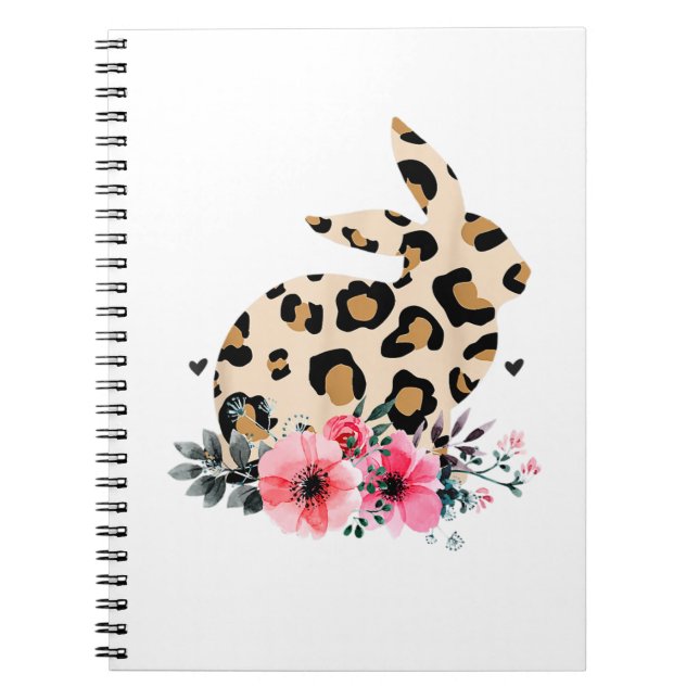 Bunny Leopard Print Floral Cute Easter Girls Women Notebook (Front)