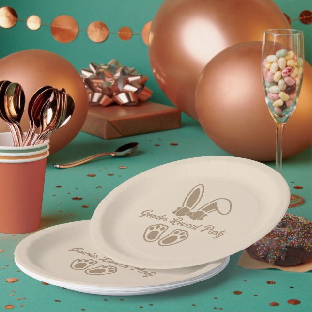 Bunny Light Beige Minimalist Gender Reveal Paper Plate (Multi)