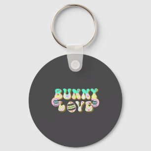 Bunny Love Buffalo Plaid Retro Groovy Easter Day Key Ring