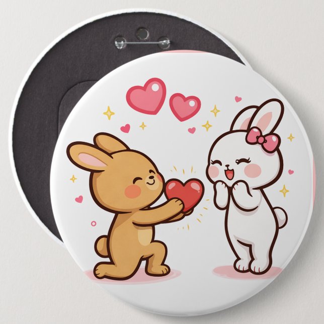 Bunny Love Heart Gift Cute Cartoon Design 6 Cm Round Badge (Front & Back)
