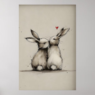 Bunny Love Printable, Minimal Rabbit Art Print