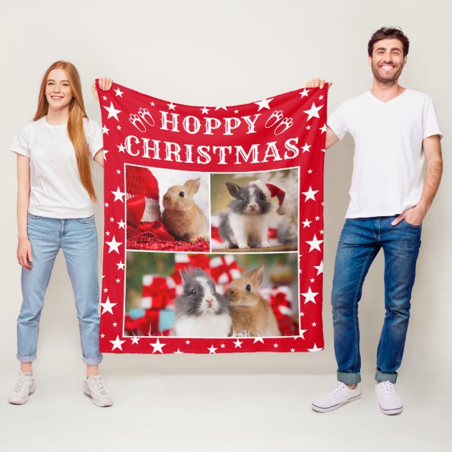Bunny Lover's Hoppy Christmas Customisable Photo Fleece Blanket (In Situ)