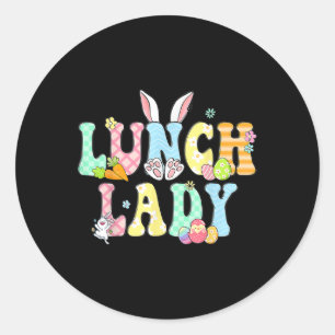 Bunny Lunch Lady Funny Egg Easter Day Floral Classic Round Sticker
