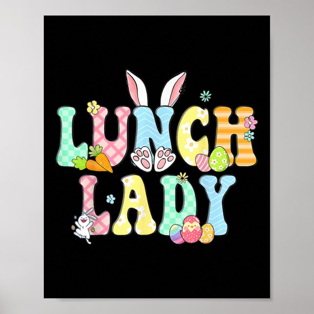 Bunny Lunch Lady Funny Egg Easter Day Floral  Poster (Front)