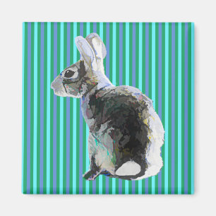 Bunny Magnet on Striped Blue Background