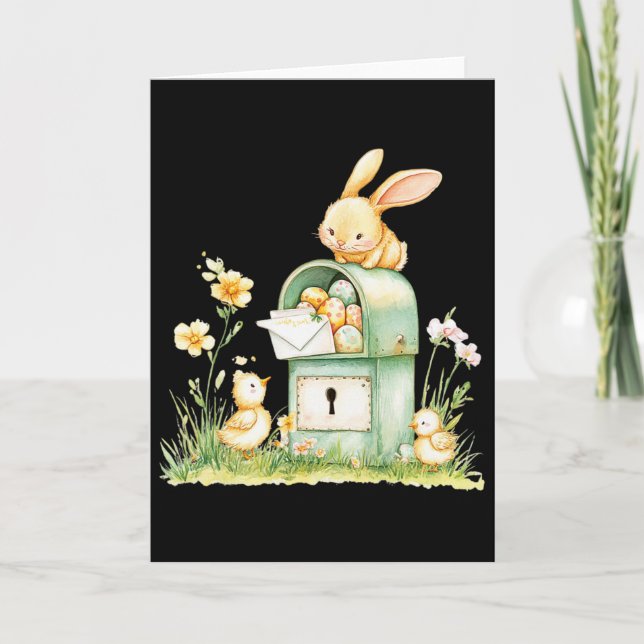 Bunny Mailbox Delivering With Eggs  Card (Front)