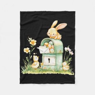 Bunny Mailbox Delivering With Eggs  Fleece Blanket