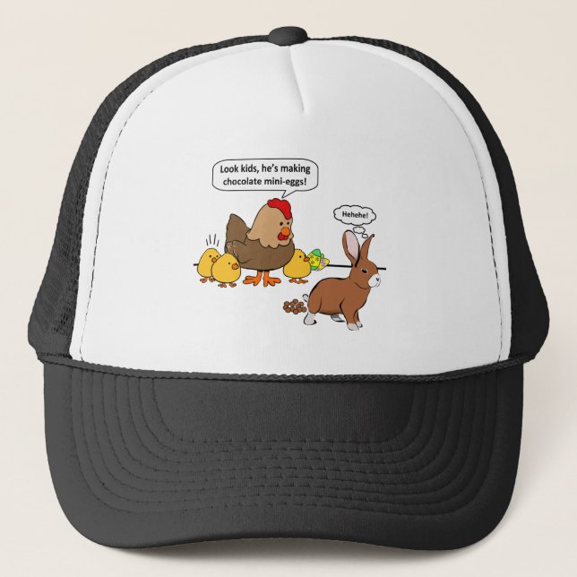 Bunny makes chocolate poop funny cartoon trucker hat (Front)