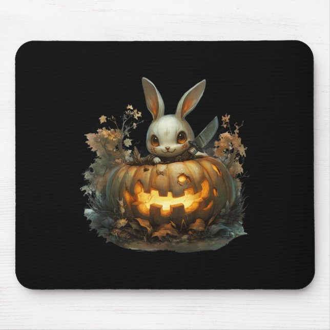 Bunny Mayhem Creepy Halloween Bunny Pumpkin  Mouse Pad (Front)