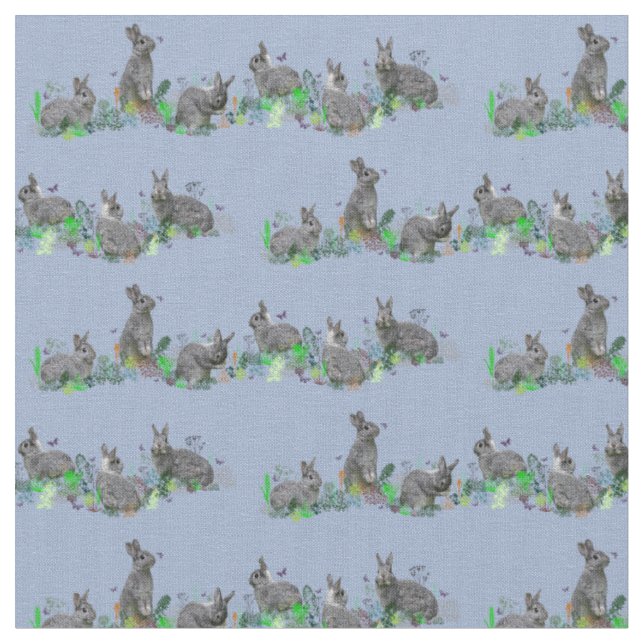 Bunny Meadow Fabric (Light Blue) (Close Up)