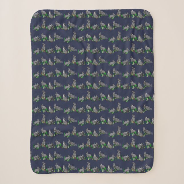 Bunny Meadow Sherpa Blanket (Navy) (Front)