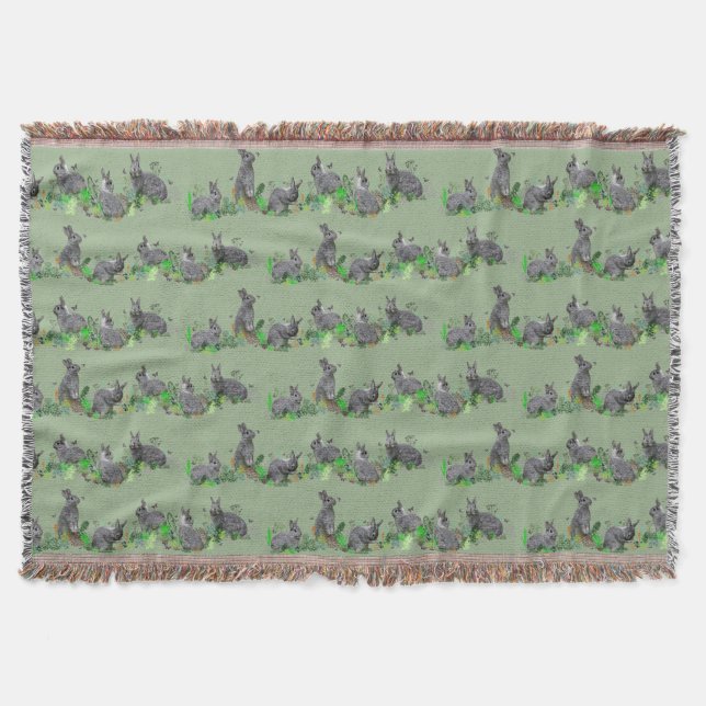 Bunny Meadow Throw Blanket (Light Green) (Front)
