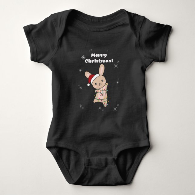 Bunny Merry Christmas Winter Animals Rabbits Baby  Baby Bodysuit (Front)