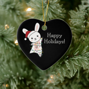 Bunny Merry Christmas Winter Animals Rabbits Ceram Ceramic Ornament