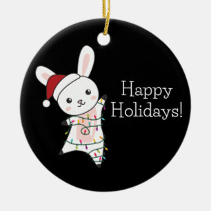 Bunny Merry Christmas Winter Animals Rabbits Ceram Ceramic Ornament